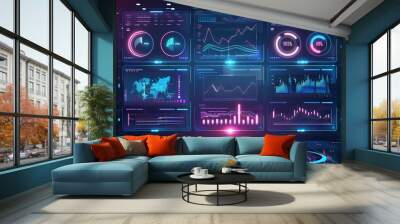 Futuristic dashboard of business analytics tools, system work with data, analytical processing, intellectual analysis of financial statistics, vector illustration Wall mural