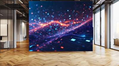 digital abstract background of motion waving particles in cyberspace. 3d rendering illustration. dat Wall mural