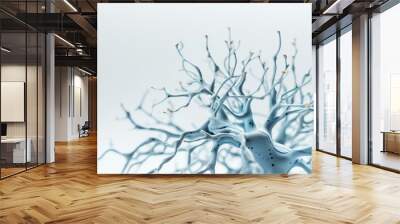 3D model of a blue neuron on a white background. Suitable for neuroscience, biology, and neurology. Copy space available. Generative AI Wall mural