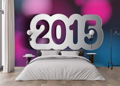 happy new year 2015 on blurred background with papercut year, ve Wall mural