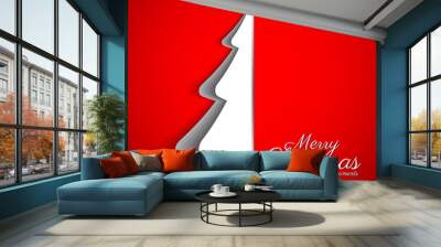 Merry Christmas paper tree design greeting card - vector illustr Wall mural