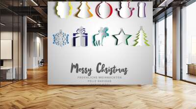 Merry Christmas papercut set, Realistic origami set, christmas t Wall mural