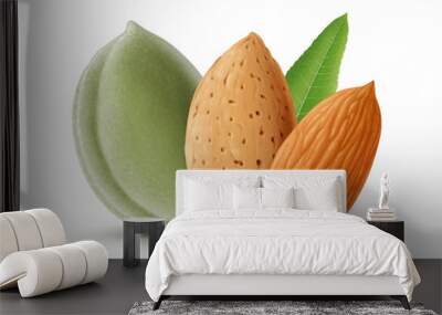 Almonds and leaf on white background Wall mural