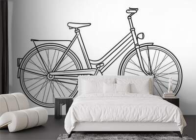 Classic woman's bicycle outline drawing - stock illustration. Wall mural