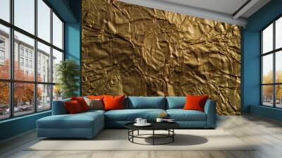 Golden wrinkled foil pattern background. Wall mural