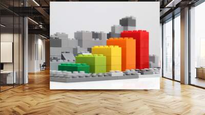 Progress chart made of brick toys. Isometric composition of colourful toys on white table. Wall mural