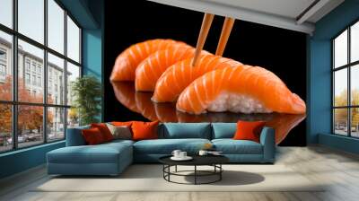 salmon nigiri sushi on the black background Wall mural