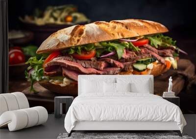 sandwich with roast beef with cheese and vegetables Wall mural