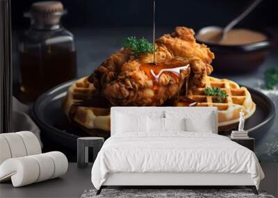 waffles with fried chicken and honey Wall mural