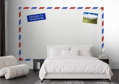 White paper envelope for letter - front side with stamp. Wall mural