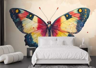 A multicolored butterfly isolated on a white background Wall mural