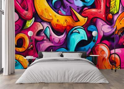 A seamless illustration of multicolored and vibrant graffiti Wall mural