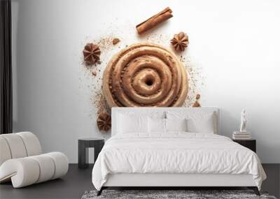 An aerial view of a cinnamon roll isolated on a white background Wall mural