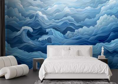 Digital artwork showcasing beautiful deep blue ocean waves Wall mural