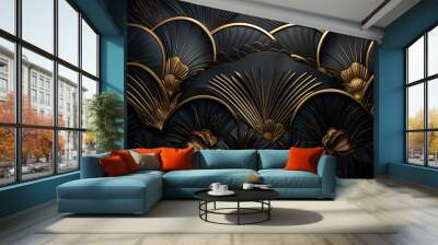 floral black and gold art deco texture Wall mural