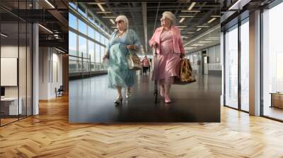 two older woman walking in the airport Wall mural