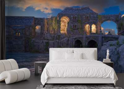 mystic gothic fantasy water castle ruin Wall mural