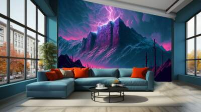 Rock mountain peak with strange storm,digital art,illustration,Design,vector,art Wall mural