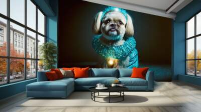 The Shih Tzu in a sequined dress and headband was the most fashionable dog at the party,digital art,illustration,Design,vector,art Wall mural