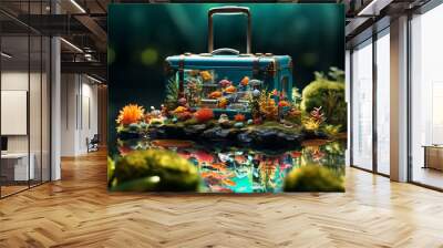 Un monde sous-marin en miniature capturé dans une valise : Beauté océanique révélée, poissons tropicaux éclatants et réalisme éblouissant,illustration,created with Generative AI Technology Wall mural