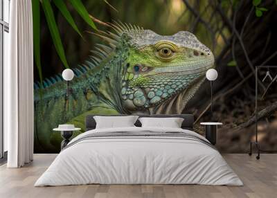 Wildlife Protography of The green iguana,digital art,illustration,Design,vector,art Wall mural