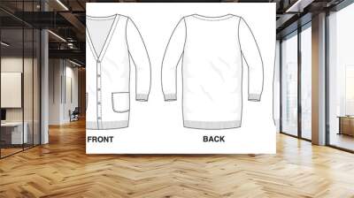 Isolated object of clothes and fashion stylish wear fill in blank shirt long cardigan sweater. Front, back and side view Wall mural