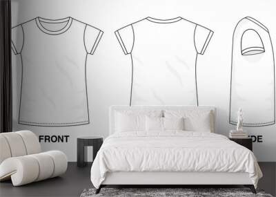 Isolated t-shirt object of clothes and fashion stylish wear fill in blank. Set of clothing t shirts and vector illustration. Different views, front, back and side view graphic design template Wall mural