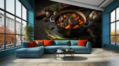 Delicious and well presented meal of beef bourguignon Generative AI Wall mural