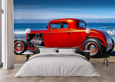 Red street rod at the beach Wall mural