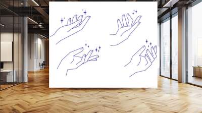 Aesthetic hands vector linear illustrations. Stylized elegant hand drawings with different gestures. Wall mural