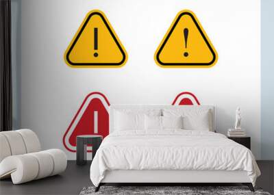 Alert icons. Exclamation sign in triangle, alarm message. Wall mural