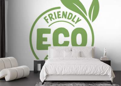 Eco friendly badge. Healthy natural product label logo design with plant leaves. Wall mural