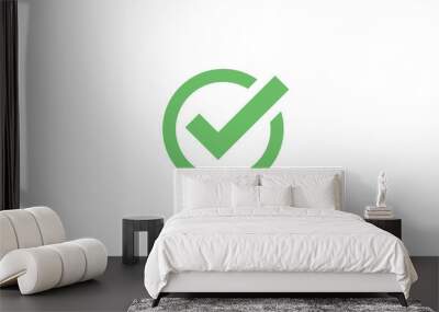 Green check mark. Symbol of approval. Approved tick symbol inside a circle. Wall mural