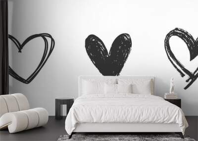 Heart doodles set. Hand drawn hearts collection. Romance and love illustrations. Wall mural