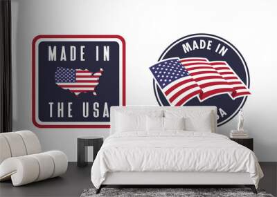 Made in the USA badge collection. American proud badge. United States of America flag color symbol. Wall mural