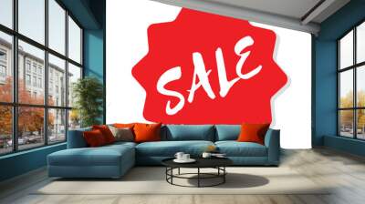 Sale sign. Red ticker. Online shop promotion banner. Isolated illustration. Special offer. Vector star label. Wall mural