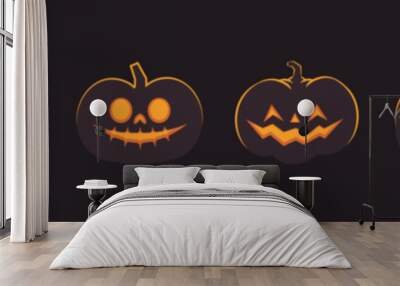 Set of carved halloween pumpkins. Jack o Lantern glowing inside with smile for your design for the holiday. Cute and fun vector illustration. Wall mural