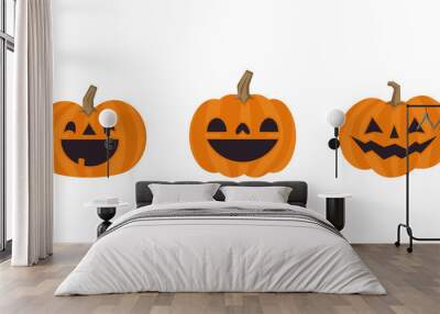 Set of cute halloween pumpkins with funny faces. Vector illustration. Wall mural