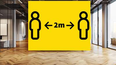 Social distancing safety measure sign. Keep your distance 2 meters away. Person standing vector icon. Wall mural