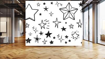 Star doodle collection. Set of hand drawn stars. Scribble illustrations. Wall mural