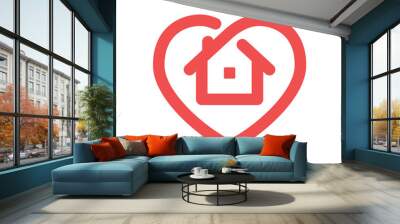 Stay at home symbol. House and heart combined vector icon. Line art pictogram. Wall mural