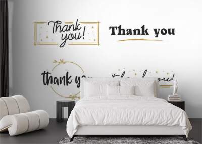 THANK YOU hand lettering designs. Thanks compositions written with decorative calligraphic font. Wall mural