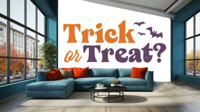 Trick or Treat lettering design with flying bats. Halloween card or banner spooky design. Wall mural