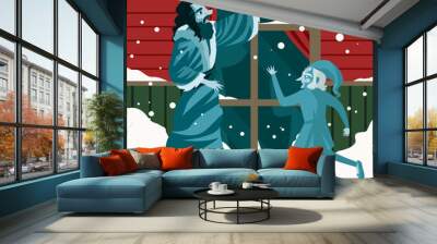 christmas carol tale old man looking at a window with ghost Wall mural