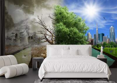 two options / sides , eco concept, eco digital art Wall mural