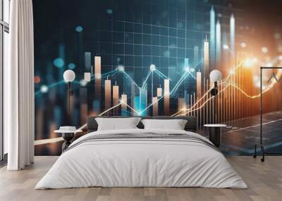 Market chart displaying the increase in business stocks, investment data, and financial profit graph. Generated with AI Wall mural