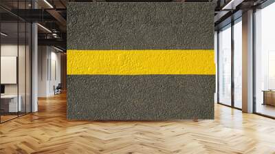 Yellow line on new asphalt detail. Wall mural