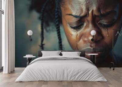 Beautiful black woman crying Wall mural