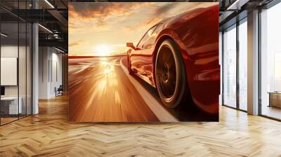 Fast sports car driving on the street Wall mural