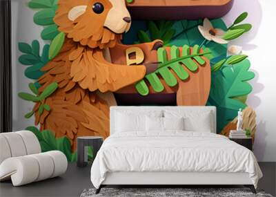 Illustration with word and cute animals Wall mural